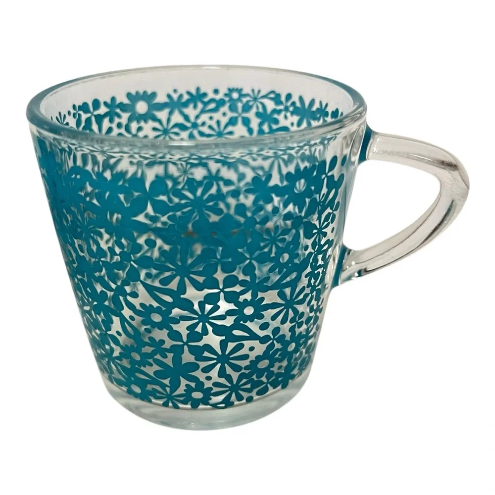 IKEA Denmark Flower Power Glass Coffee Tea Mugs 8 Ounces